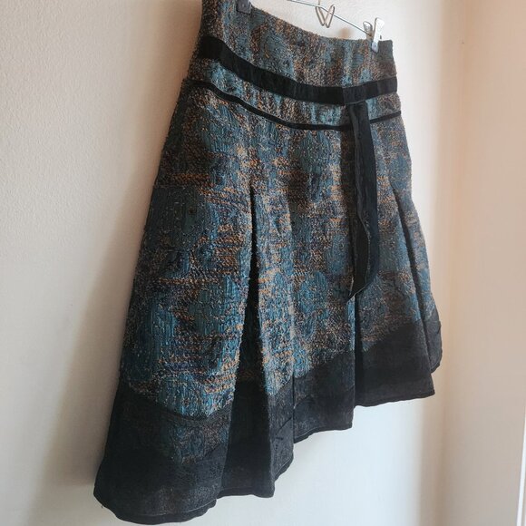 Y2K Teal Textured Pleated Brocade Skirt – Size M - Picture 4 of 12